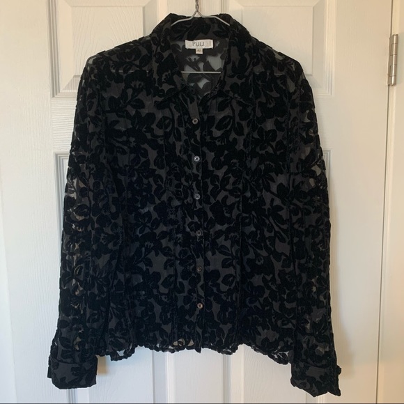 Vintage Floral Black Velvet Blouse - Picture 7 of 12